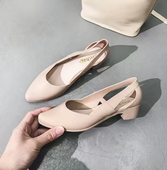 Comfortable women's block heel pumps with elegant cutout design & pointed toe. Perfect slip-on dress shoes for daily wear.