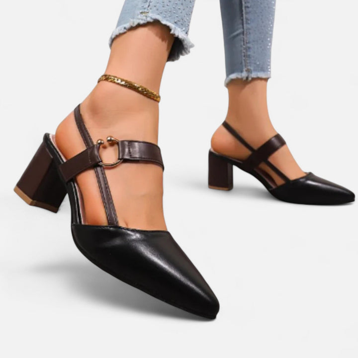 Sophisticated women's block heel sandals for formal occasions, evening wear, and elegant summer fashion.