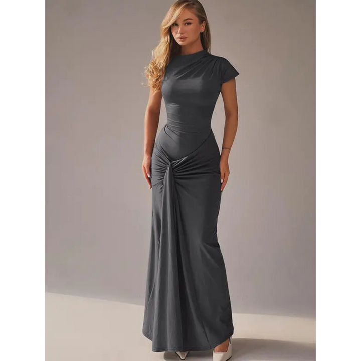 Women's elegant bodycon evening dress featuring a stylish tie-back. A flattering formal party midi.