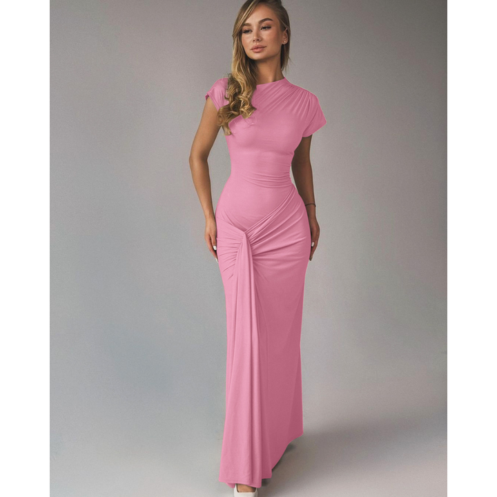 Flattering elegant women's formal evening dress, a bodycon midi with a sophisticated tie-back detail.