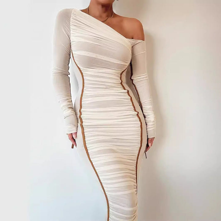 Elegant women's bodycon long sleeve midi dress, perfect for sophisticated evening wear or parties.