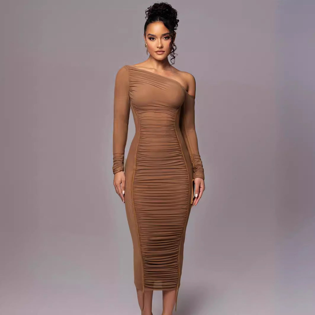 Chic white long sleeve bodycon midi dress for women, offering a sophisticated and classy style.
