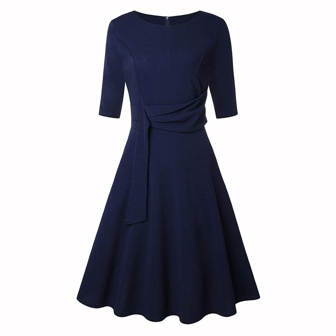 Chic women's midi blouse featuring an elegant bow and 3/4 sleeves. Sophisticated tie-waist work & party top.