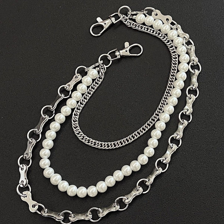 Elegant women's chain bracelet with lustrous pearls, a delicate fashion accessory and modern classic jewelry.