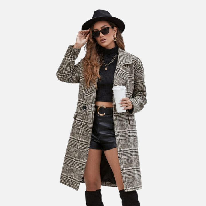 Women's elegant lapel checkered blazer. A professional and smart casual jacket, perfect for any season's style.