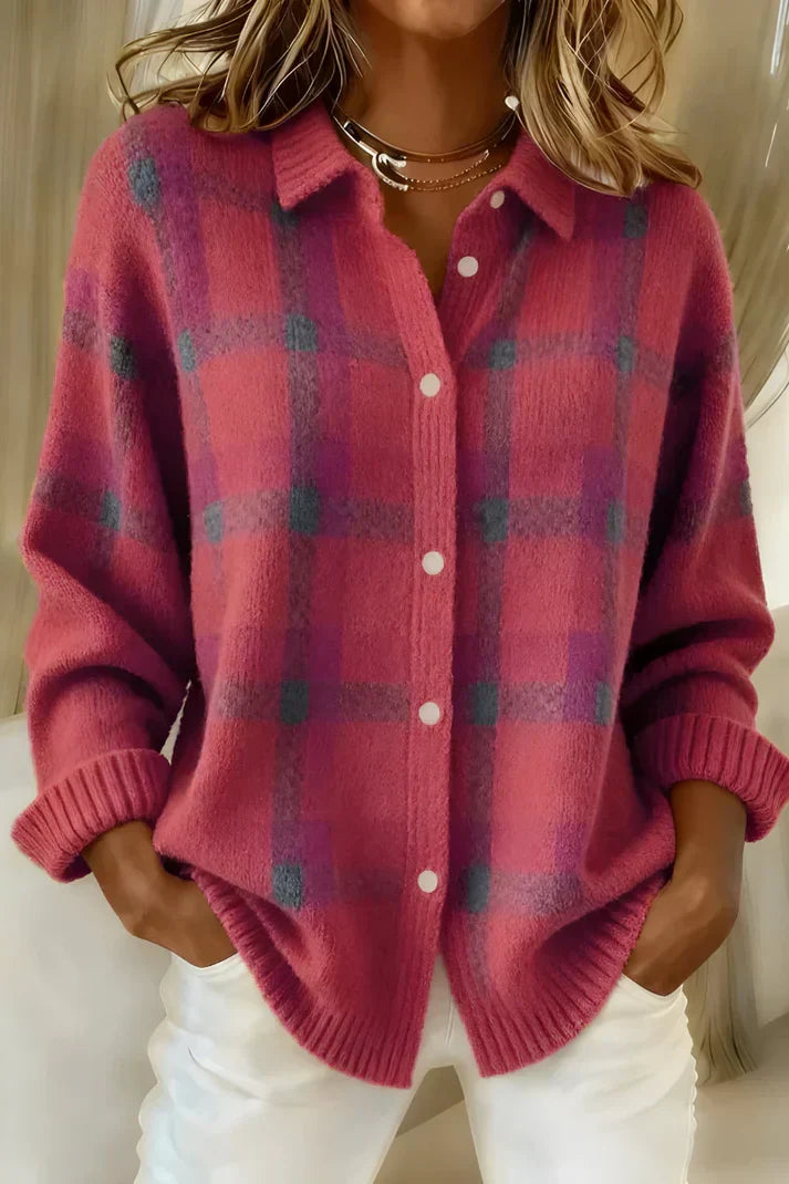 Stylish women's checkered cardigan. Perfect elegant & cozy layer for fall & winter.