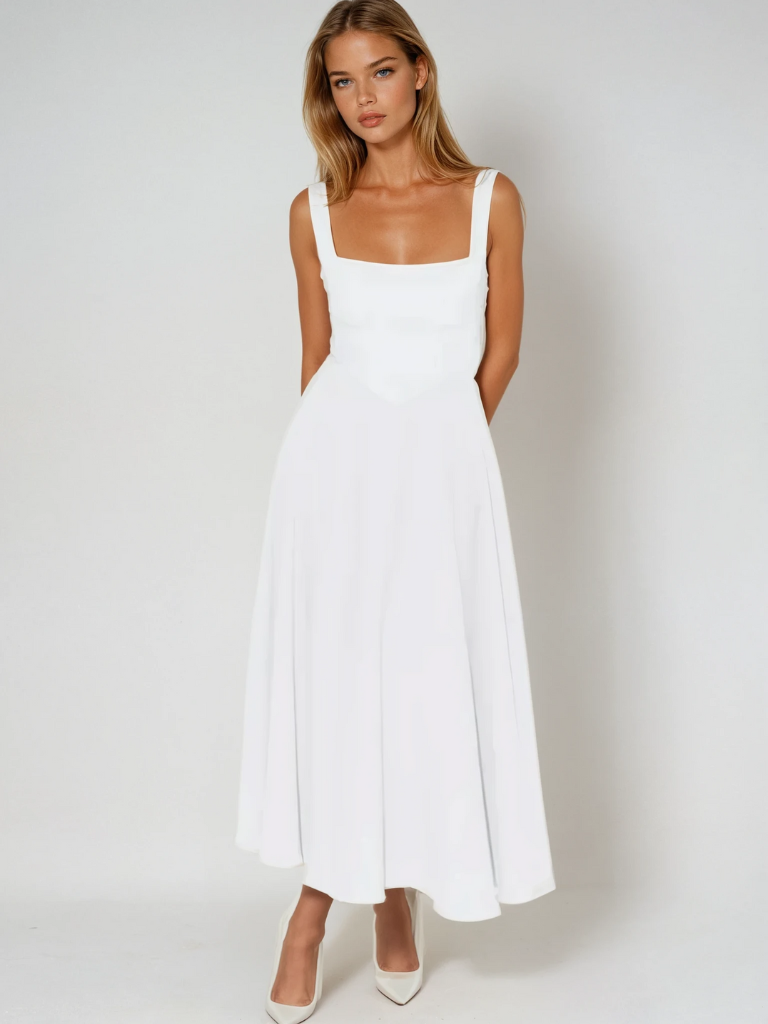 Elegant women's midi dress, chic & versatile for evening parties, cocktail events, or wedding guests.