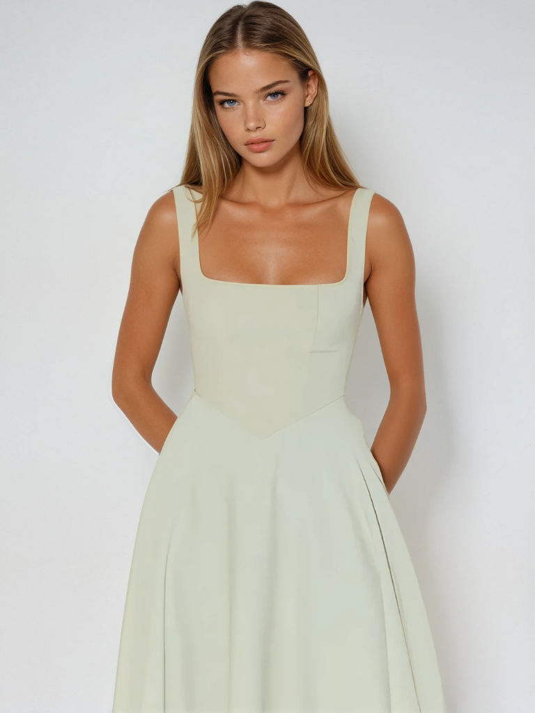 Flattering silhouette of an elegant women's midi dress, ideal for any special occasion or party.