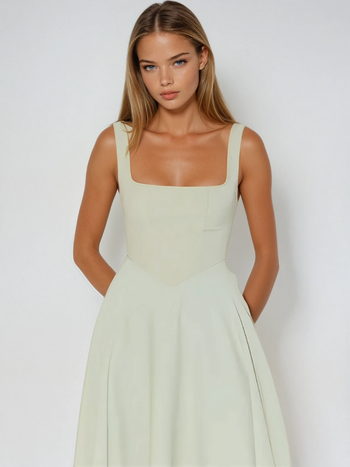 Flattering silhouette of an elegant women's midi dress, ideal for any special occasion or party.