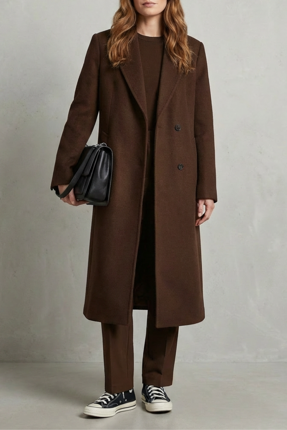Stylish brown herringbone women's coat, a sophisticated and timeless tailored jacket for fall style.