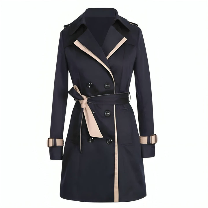 Women's classic double-breasted trench coat, a timeless and elegant belted jacket for outerwear.