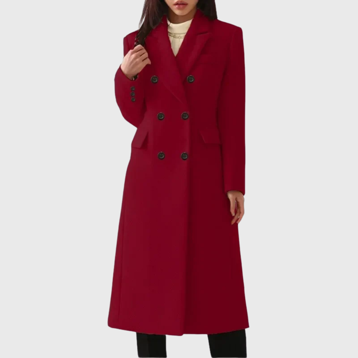 Women's classic elegant long overcoat, ideal warm winter outerwear for sophisticated layering and fashion.