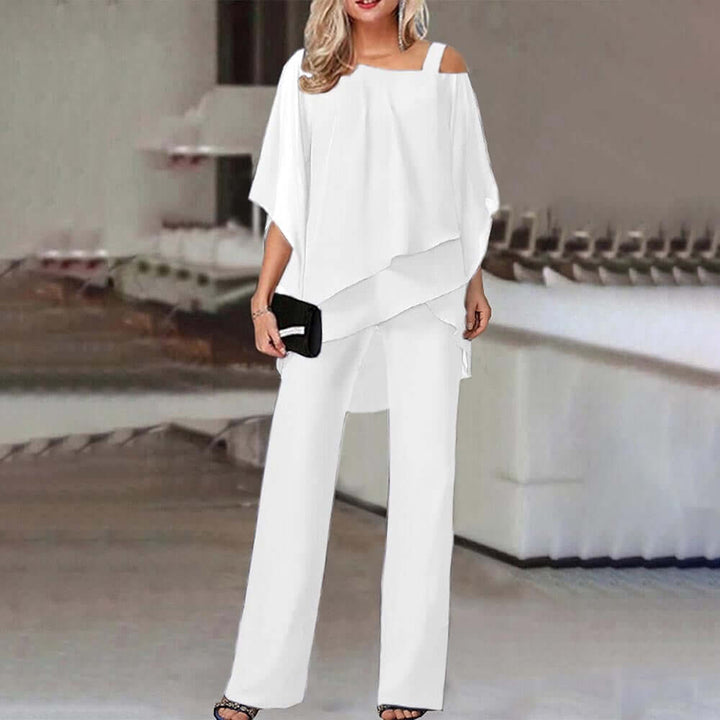 Versatile women's cold shoulder jumpsuit; a comfortable, elegant one-piece for day-to-night fashion and special events.