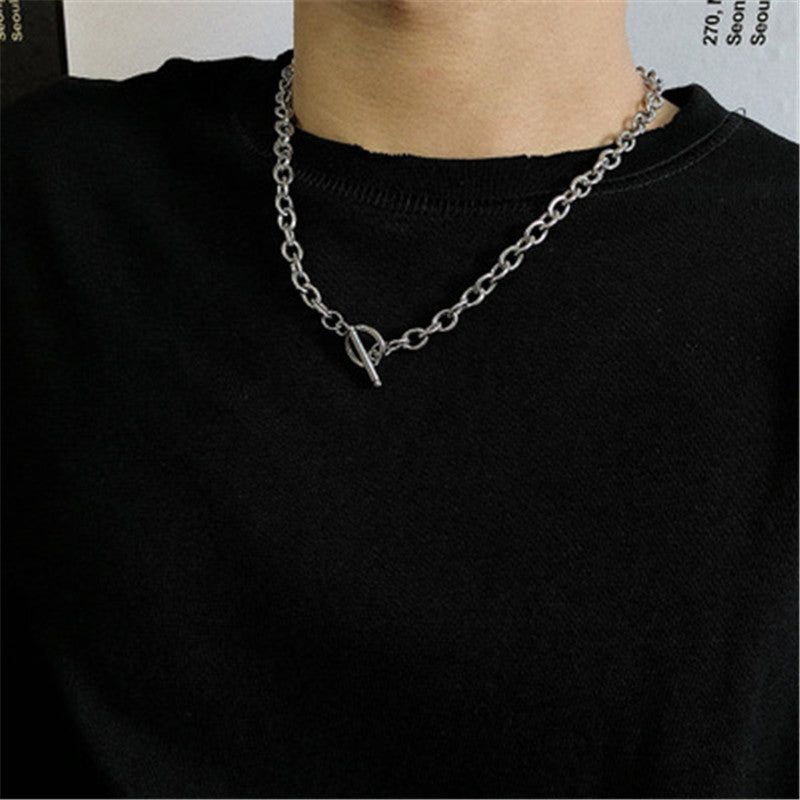 Elegant white/silver-tone contemporary chain necklace for women, a minimalist yet bold statement jewelry.