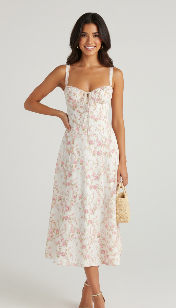 Elegant Women's Corset Midi Dress, flattering silhouette, perfect for parties & evening wear.