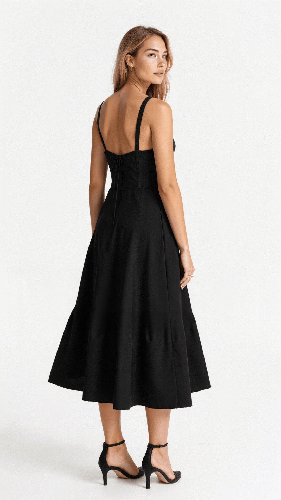 Women's flattering midi dress, corset style, accentuating a beautiful and modern silhouette.