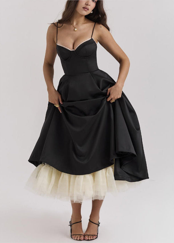 Comfortable women's full skirt midi dress with an elegant corset design, perfect for any occasion.