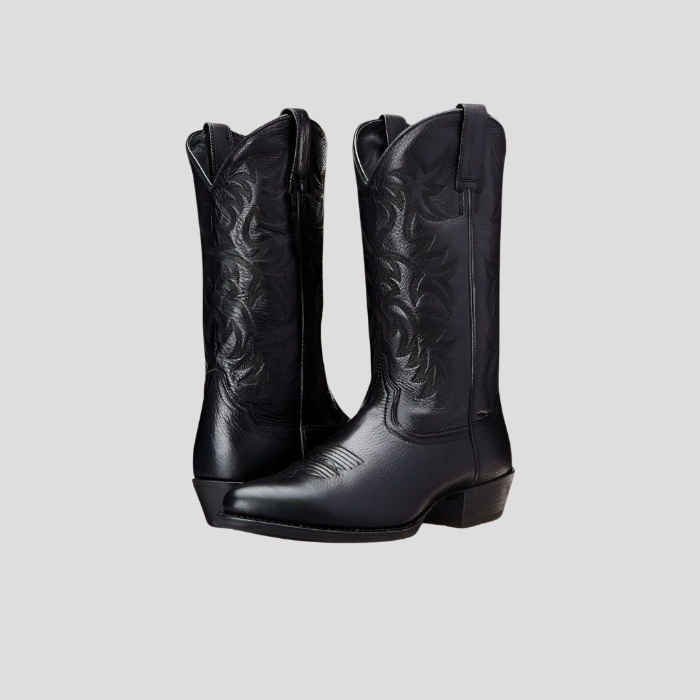 Elegant women's cowboy boots in classic style, available in black or brown, perfect for versatile fashion.