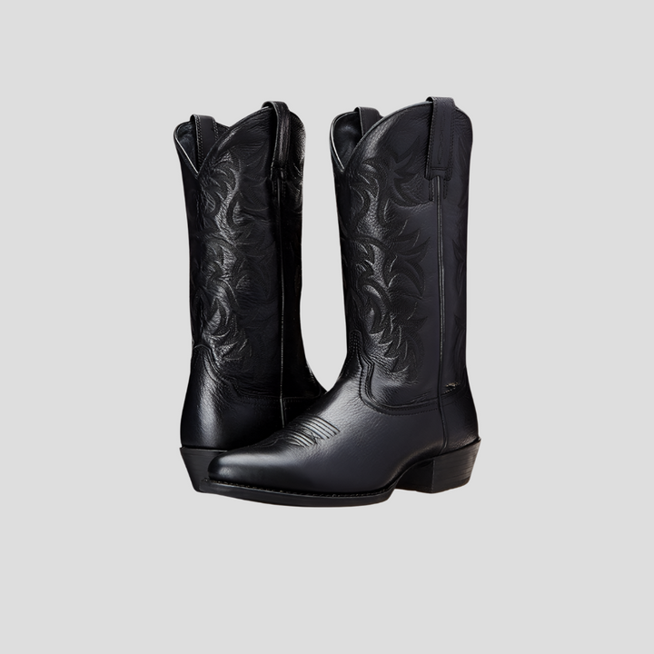 Elegant women's cowboy boots in classic style, available in black or brown, perfect for versatile fashion.