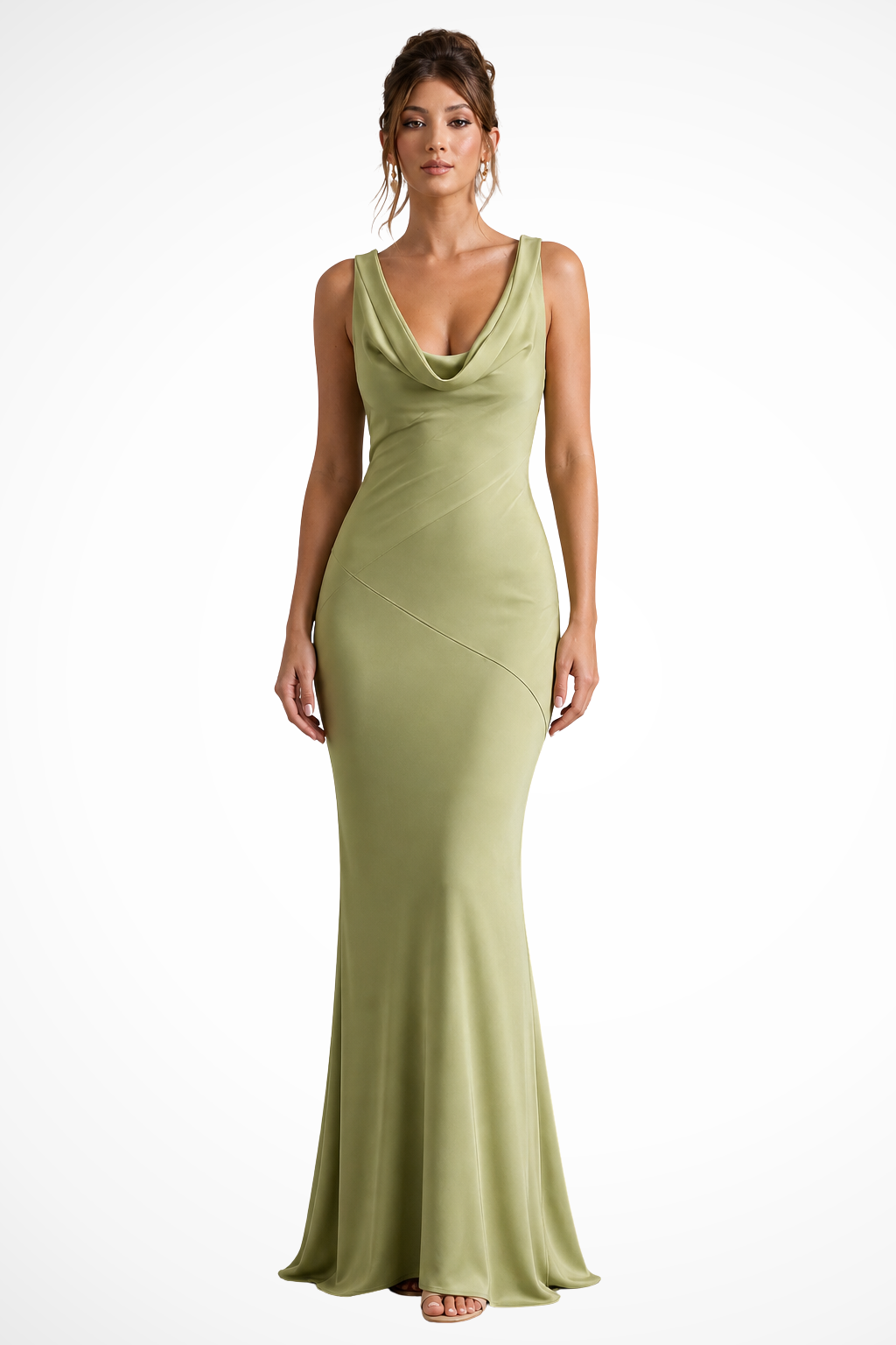 Long fitted women's cowl neck dress. A stunning formal evening gown for weddings & special events.