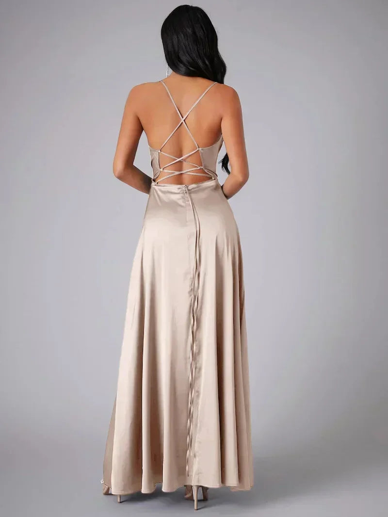 Stylish women's maxi dress with cowl neck & side slit, ideal for evening parties, weddings, or special occasions.