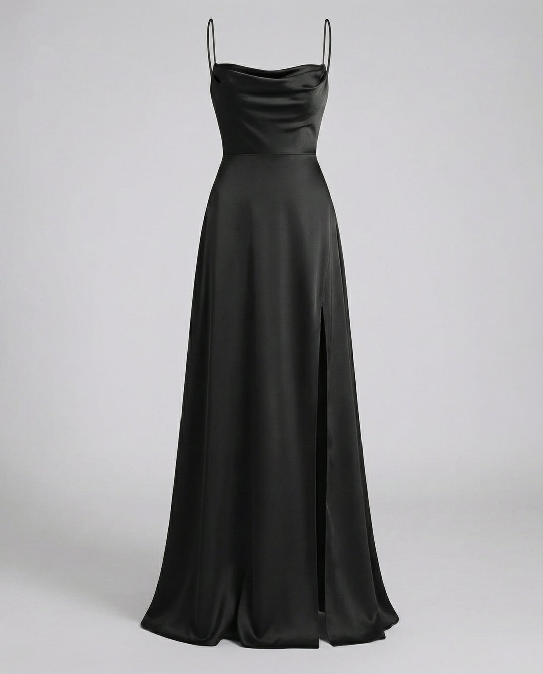 Chic women's party maxi dress, a flowing cowl neck design with adjustable lace-up back and stylish side slit.