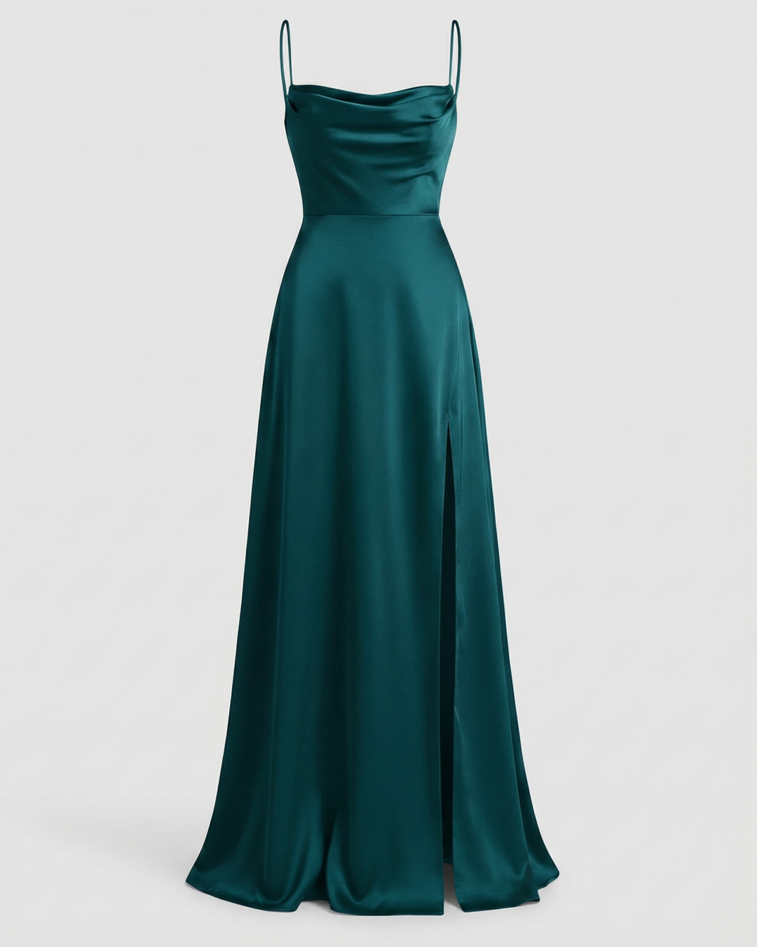 Party-ready women's elegant maxi dress, cowl neck design with a flattering lace-up back and side slit.