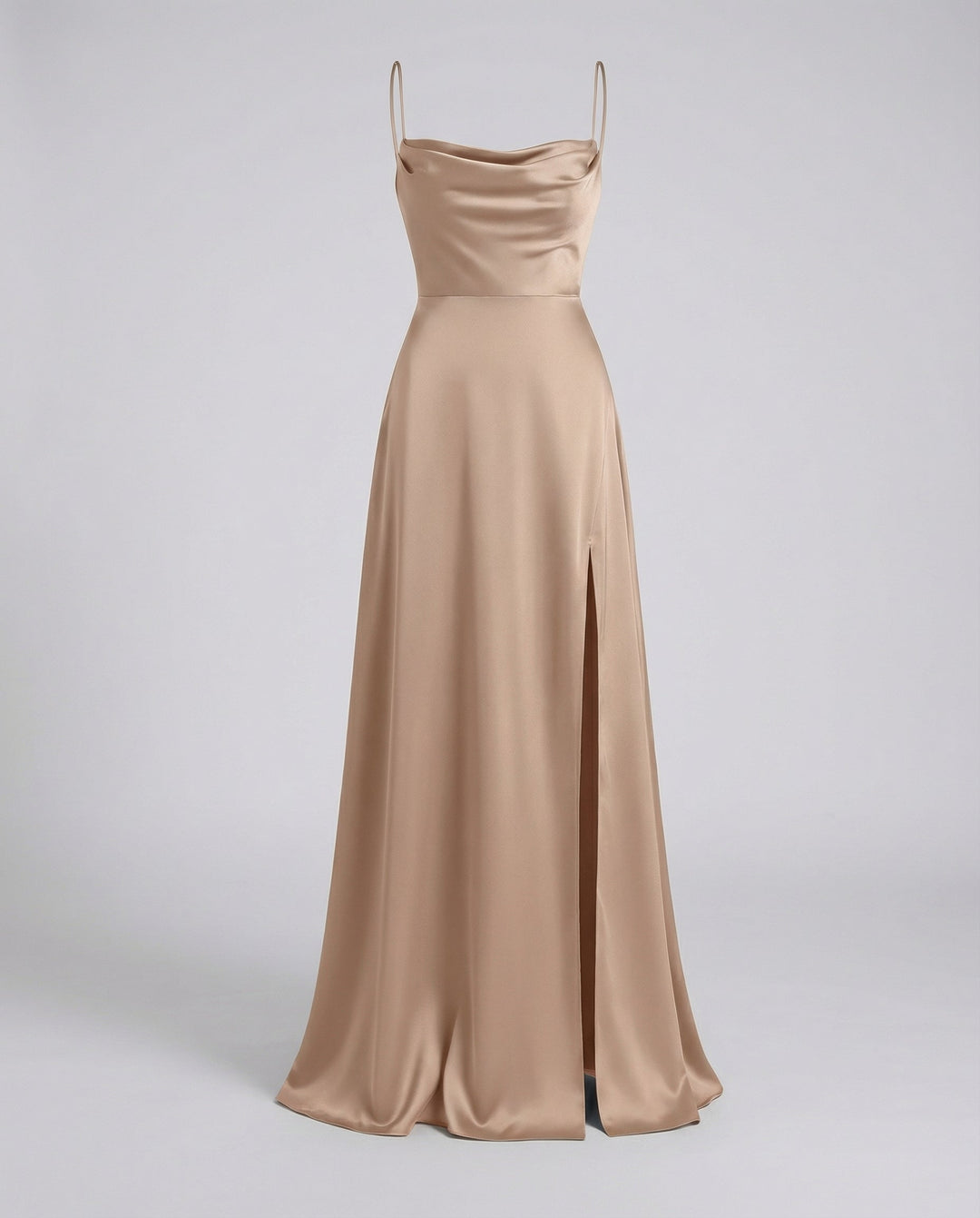 Beautiful women's long maxi dress, elegant cowl neck style with a captivating lace-up back and side slit.