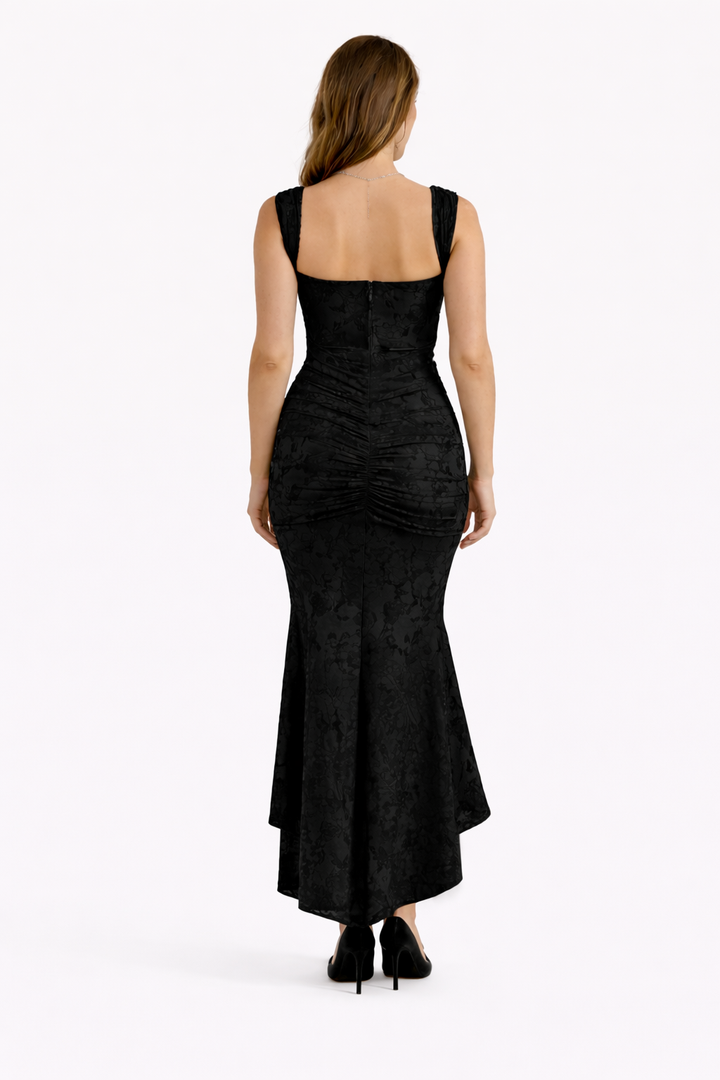 Graceful women's spring midi dress with an elegant cowl neck, embodying timeless slip style.