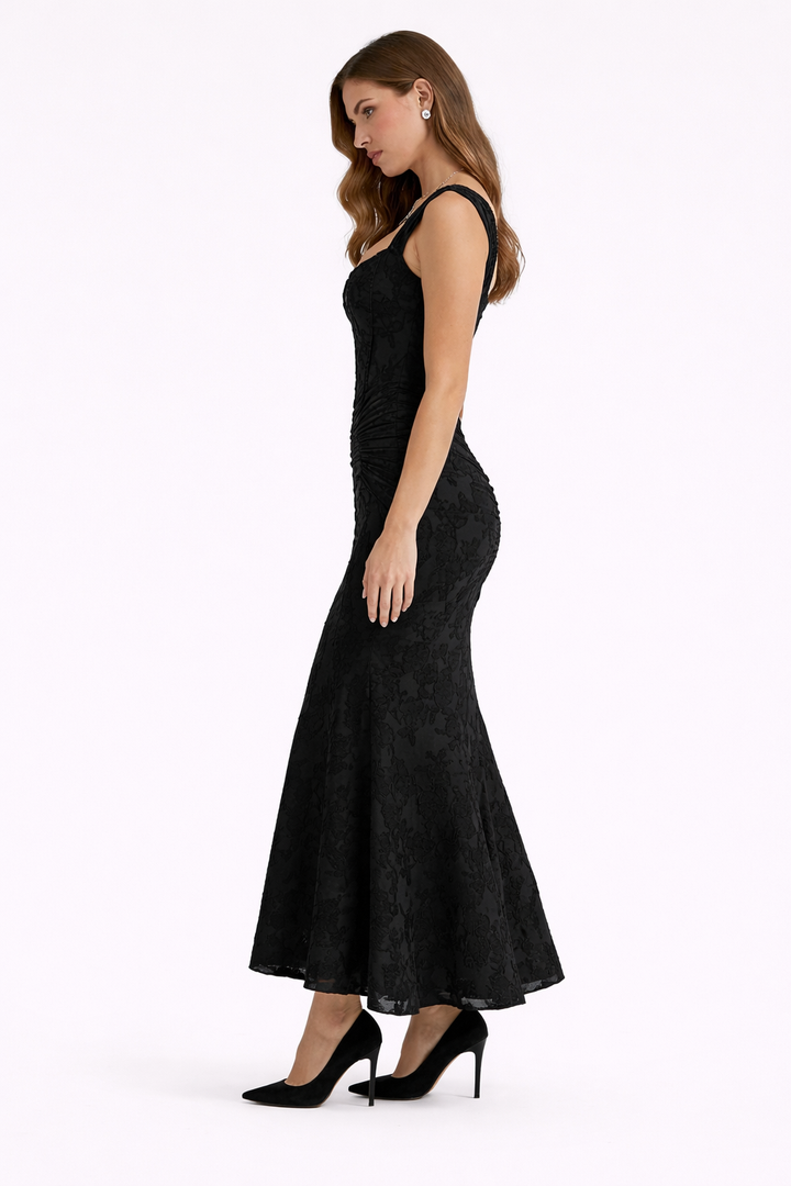 Women's sophisticated slip midi dress, timeless elegance with a stylish cowl neck for parties.