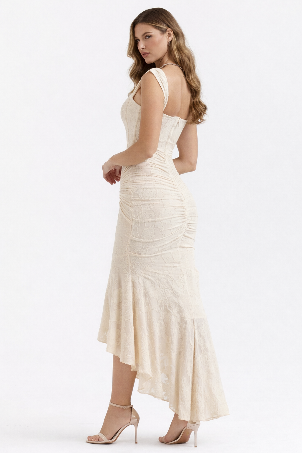 Stylish women's slip midi dress with a sophisticated cowl neck, ideal for formal occasions.