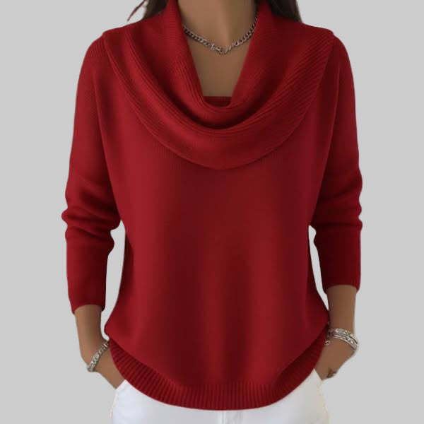 Elegant women's cowl neck sweater in a cozy knit for versatile fall & winter style. Perfect for chic comfort wear.