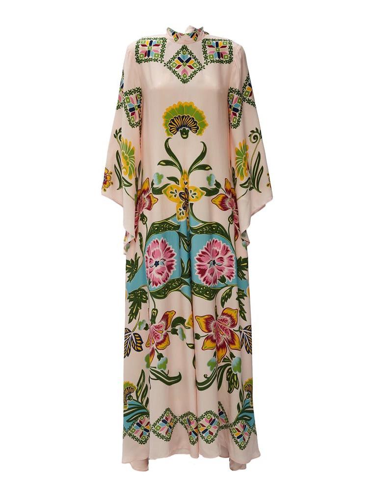 Cream floral long sleeve maxi dress for women, an elegant and comfortable choice for spring/summer fashion.