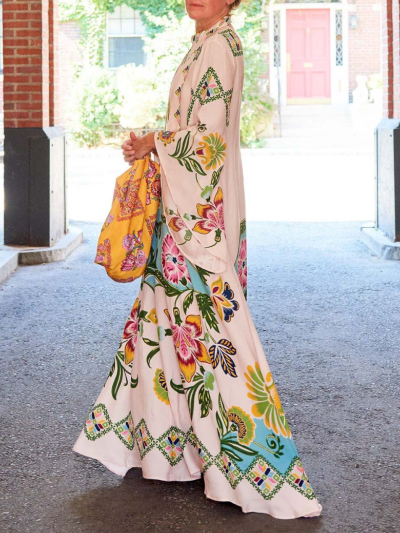 Beautiful women's floral long sleeve maxi dress with elegant design, suitable for both casual & formal wear.