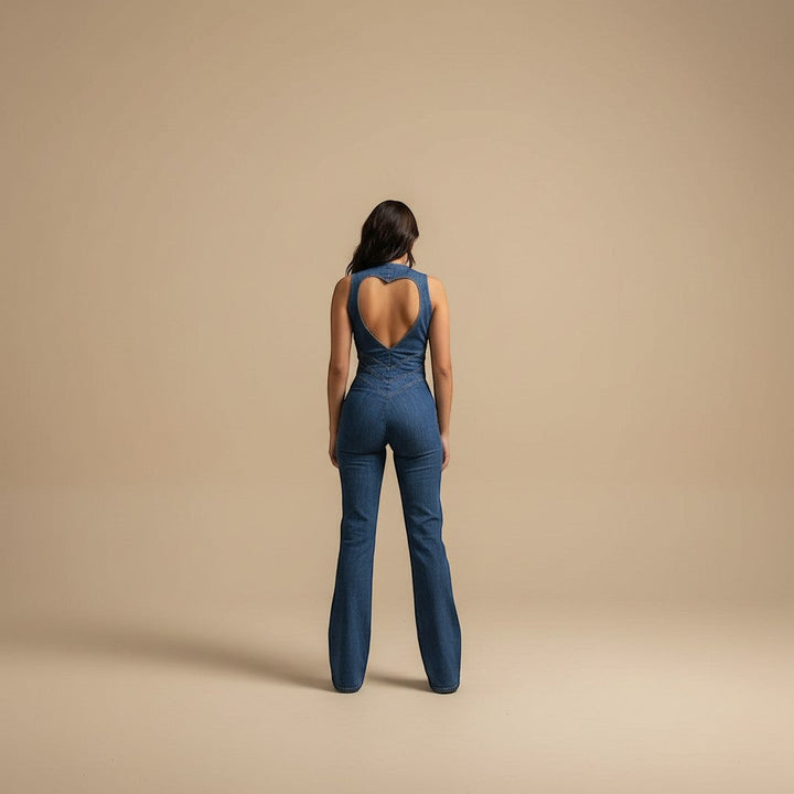 Chic women's deep V neck jumpsuit with flattering flared legs, ideal for elegant parties & evening wear.