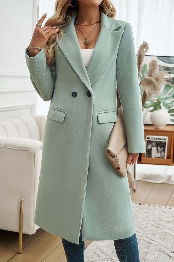 Elegant double-breasted women's long coat, a chic and timeless piece for any occasion.