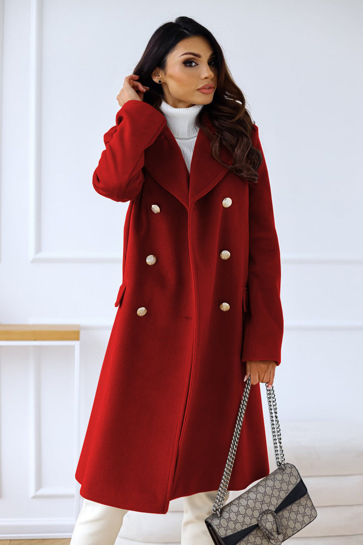 Classic women's long coat, double-breasted, providing elegant outerwear for ladies.