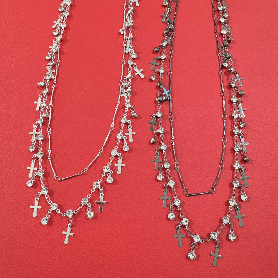 Adjustable double layer cross pendant necklace for women, offering a customizable fit for elegant jewelry.