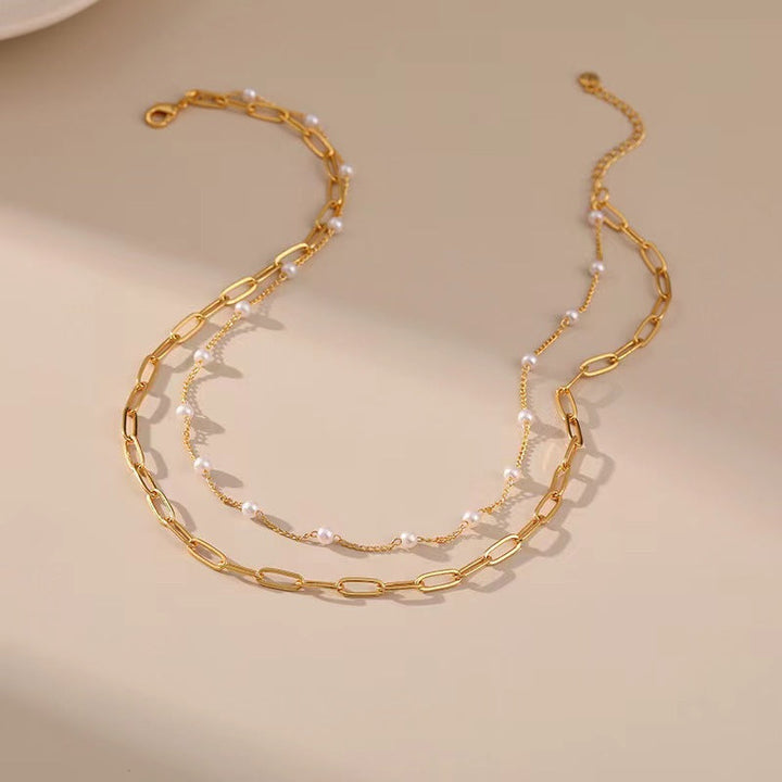 Adjustable women's double layered pearl chain anklet, versatile and comfortable elegant foot jewelry.