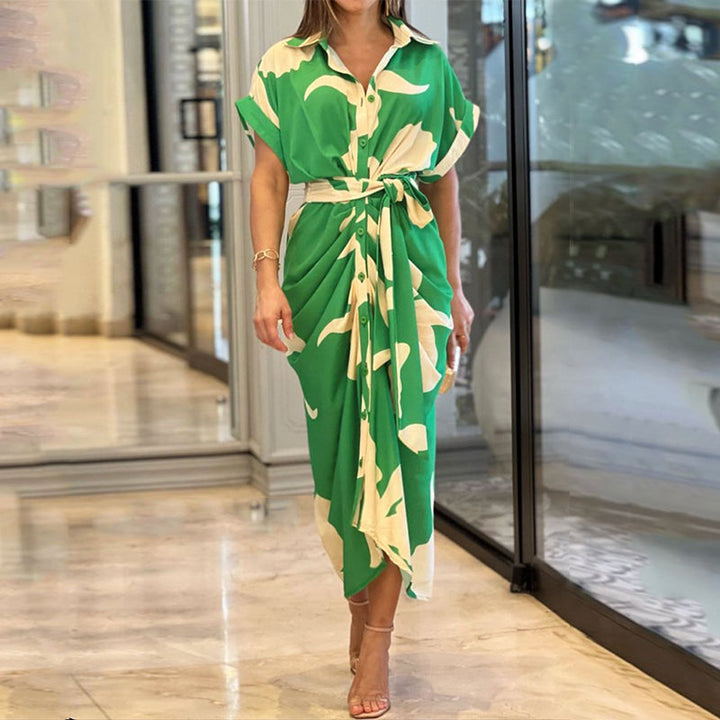 Elegant women's drape midi dress, perfect for summer parties or sophisticated vacation wear. Comfortable flowy style.