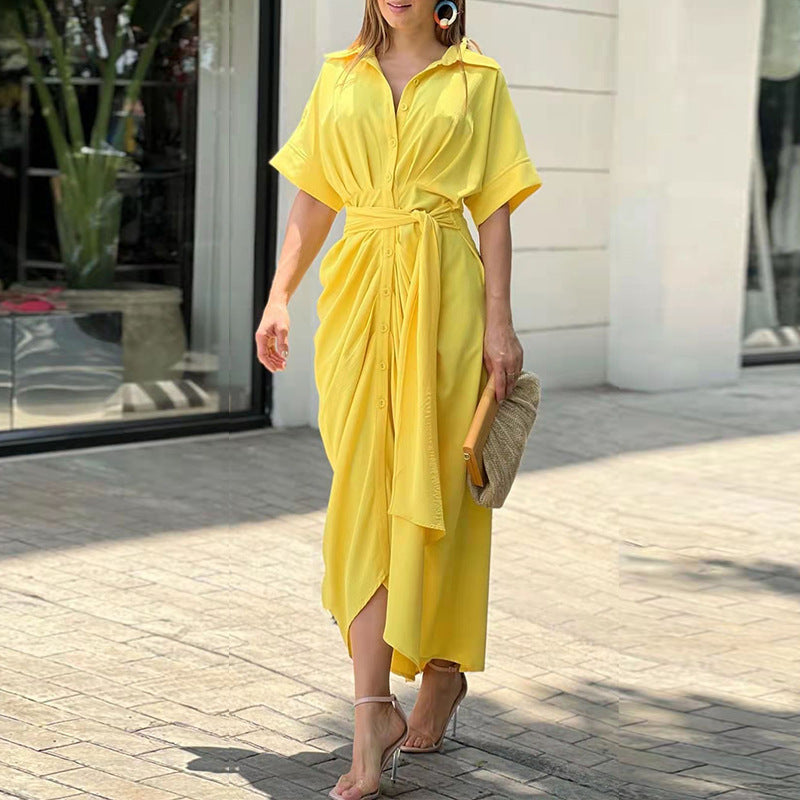 Stylish women's drape midi dress, a versatile summer dress for elegant parties, vacation, or everyday comfort.