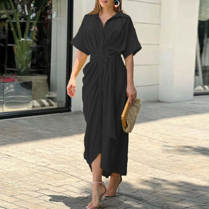 Lightweight flowy midi dress for women, an elegant drape design perfect for comfortable summer casual or party style.