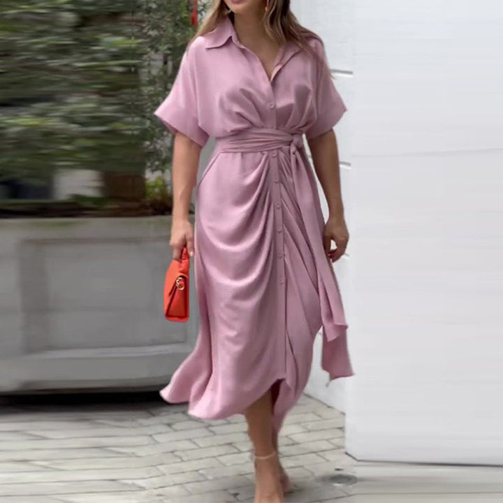 Beautiful women's summer midi dress, featuring an elegant drape and comfortable flowy fabric, versatile for any event.