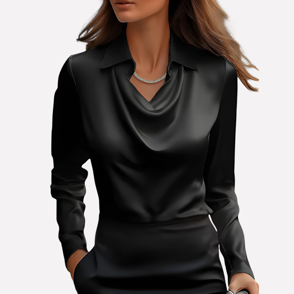 Versatile long sleeve draped collar top for women, perfect for workwear or casual chic outfits.