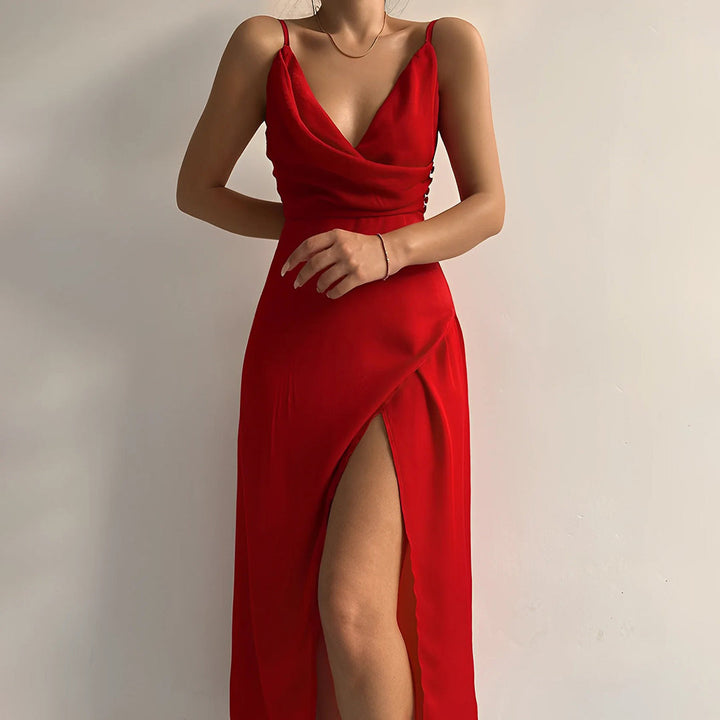Sophisticated women's cowl neck maxi dress, ideal for elegant evening parties, formal events & special occasions.
