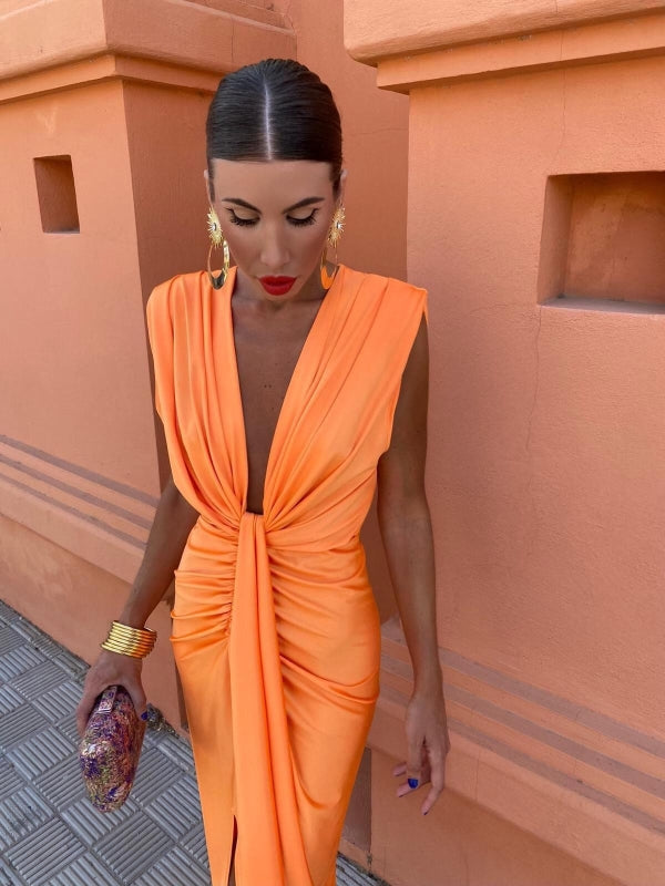 Flattering fit women's draped evening dress. Elegant formal & party gown for special occasion events.
