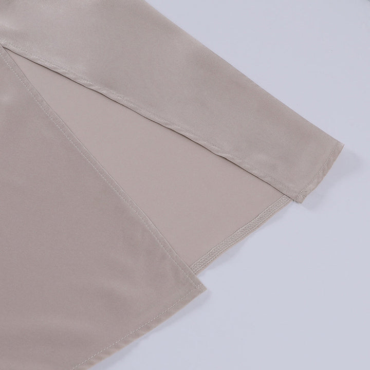 Draped women's midi dress with a high split, spaghetti straps, and chic style for formal wear.