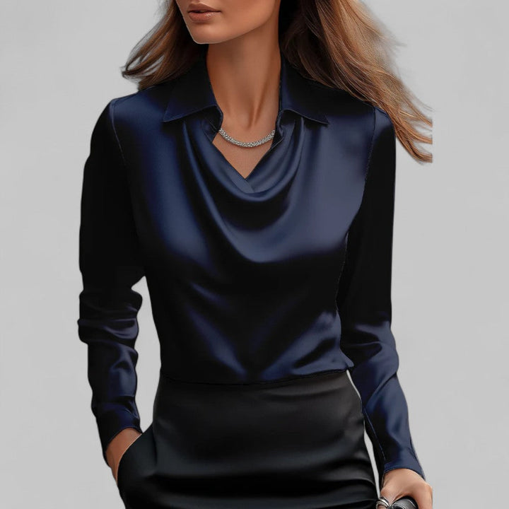 Versatile women's draped neck blouse. Long sleeve elegant top for any occasion.