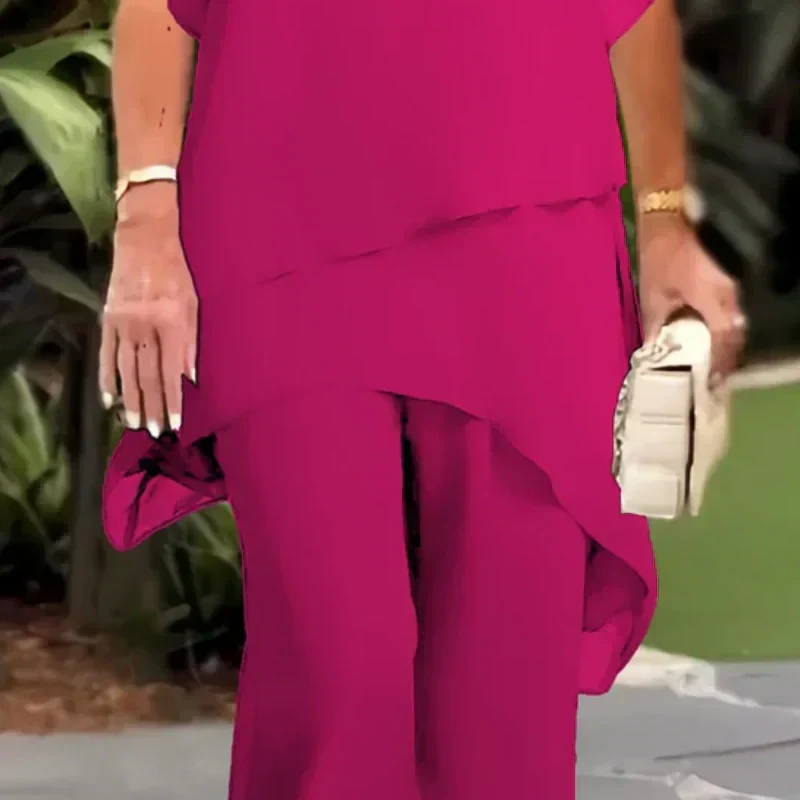 Women's fashion draped palazzo pants and top set, offering a relaxed and elegant silhouette.