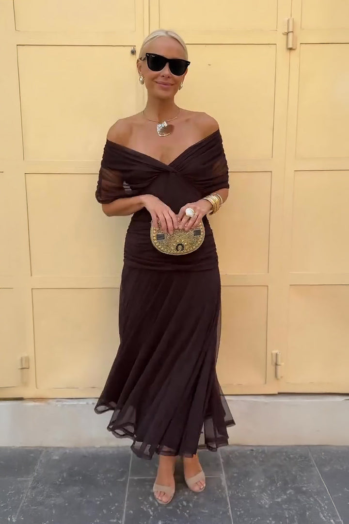 Sophisticated V-neck maxi dress for women, ideal for elegant occasions, formal parties, or evening events.